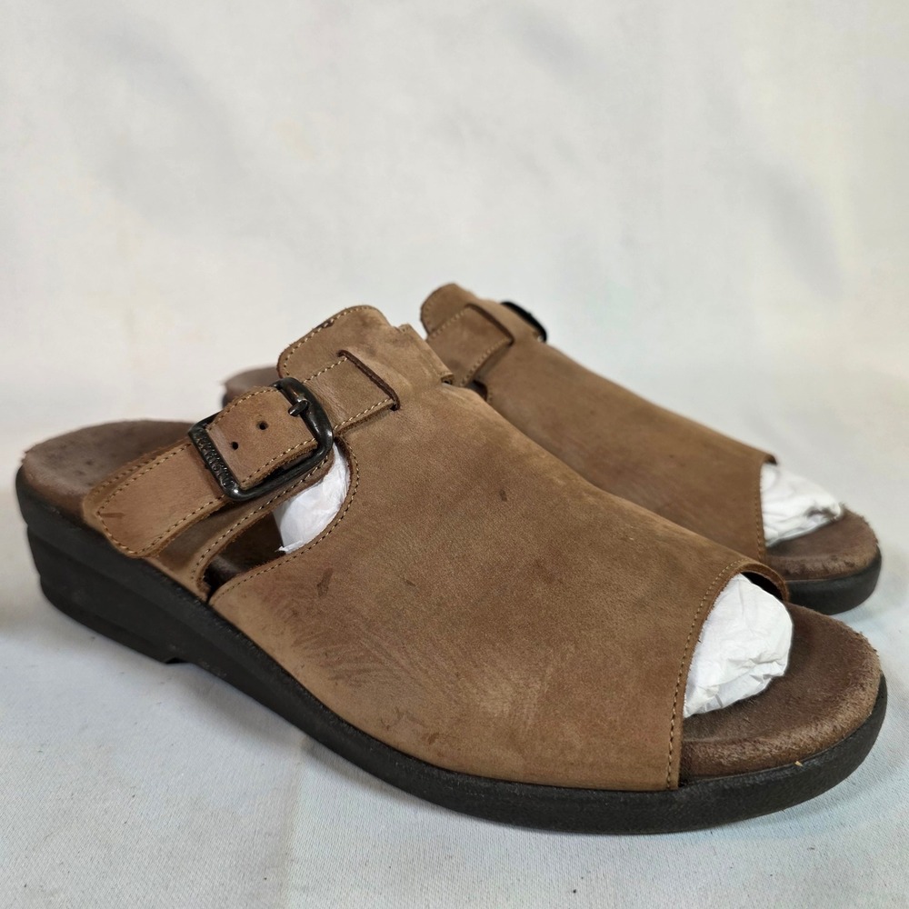 Mephisto Trampolin Womens 39 Brown Nubuck Leather Buckle Slide Sandals Portugal‎